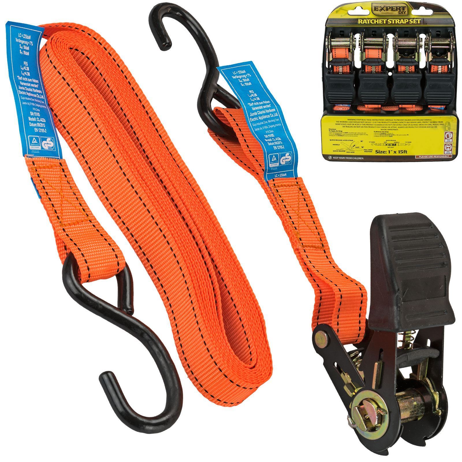 4PC Ratchet Tie Down Strap Set Roof Rack Cargo Trailer Marquee 25mm x 4.5m /15ft 4PC Ratchet Tie Down Strap Set Roof Rack Cargo Trailer Marquee 25mm x 4.5m /15ft
